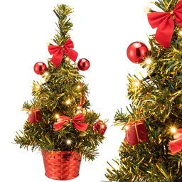 Casaria® Künstlicher Mini Weihnachtsbaum 36cm Rot mit Timer Lichterkette & Deko – Produktbild 1 von 1