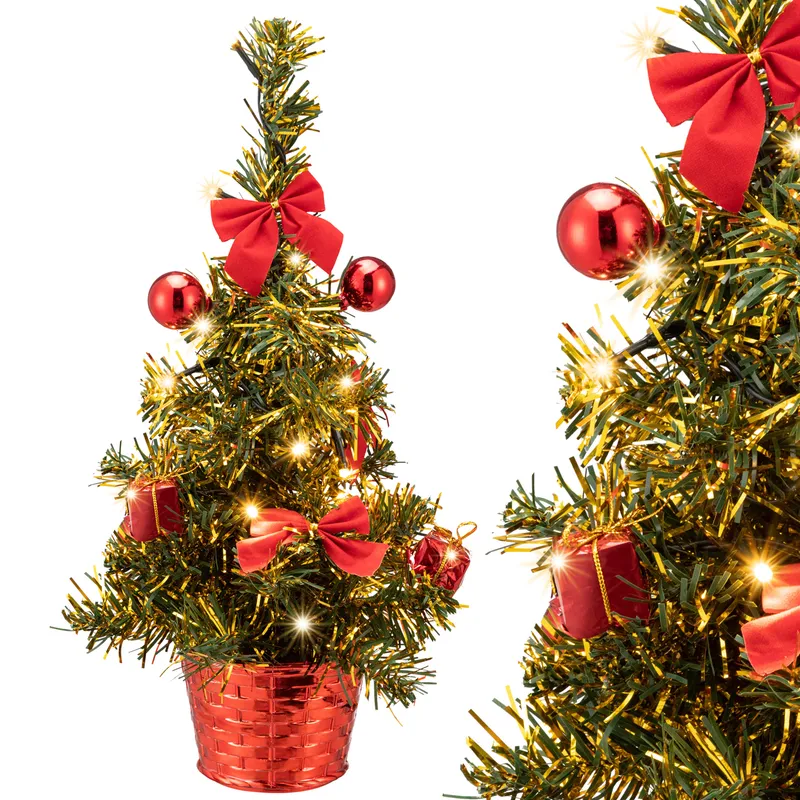 Casaria® Künstlicher Mini Weihnachtsbaum 36cm Rot mit Timer Lichterkette & Deko, Rot, – Produktbild 1 von 2