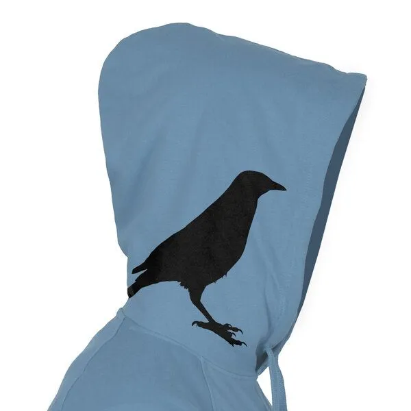 HANDGEDRUCKT HANDGEDRUCKT "Rabenflüsterer" Männer Hoody aus reiner Biobaumwolle (kbA), Indigoblau, – Produktbild 1 von 4