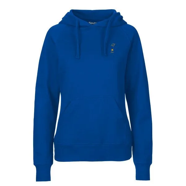 HANDGEDRUCKT HANDGEDRUCKT "Kosmokind" Frauen Hoody aus reiner Biobaumwolle (kbA), Royalblau, – Produktbild 2 von 4