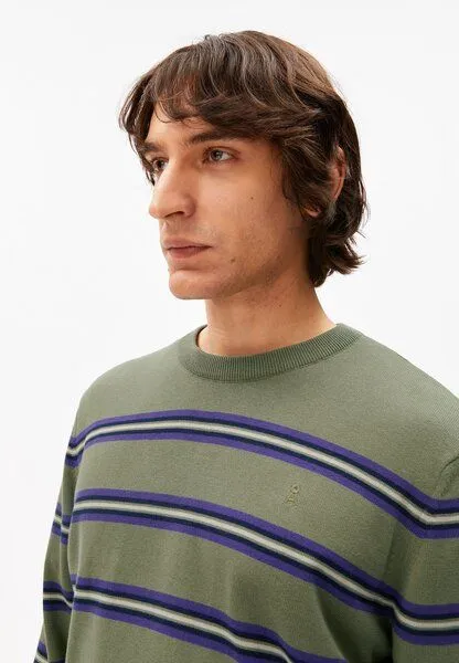 ARMEDANGELS ARMEDANGELS LOUKAA FINE STRIPE Herren Pullover aus Bio-Baumwolle, Fatigue green-tinted navy, – Produktbild 3 von 4
