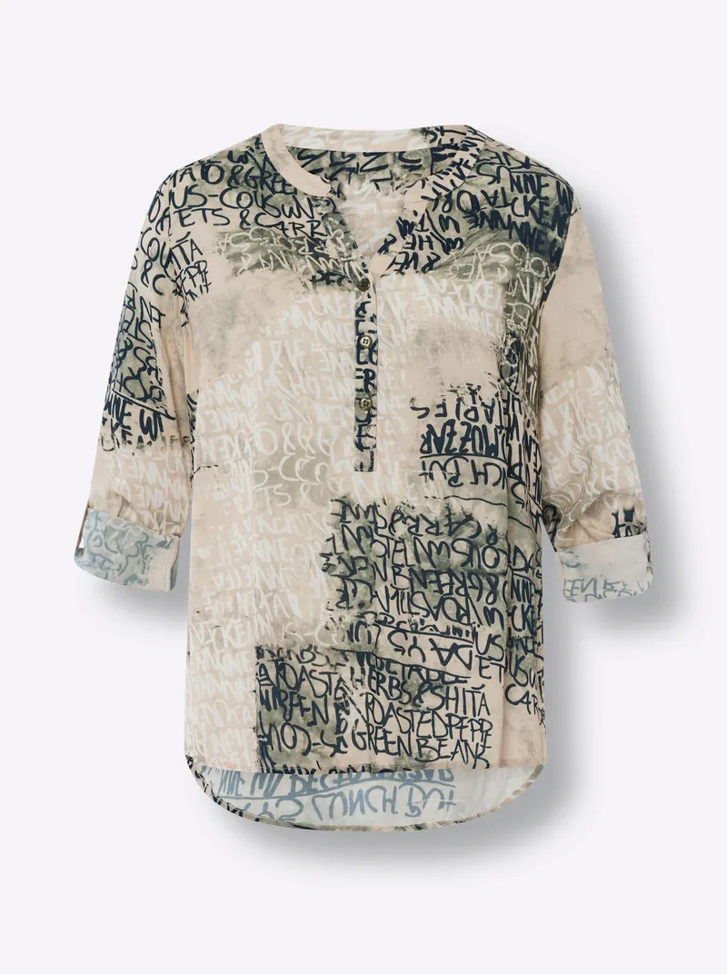 heine Druckbluse oliv-sand-bedruckt, Oliv-sand-bedruckt, – Produktbild 1 von 2