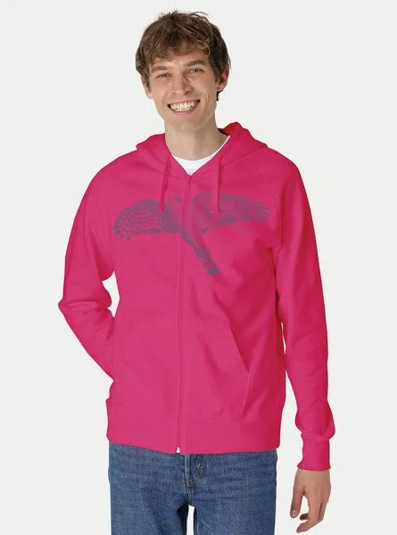 Peaces.bio - handbedruckte Biomode Peaces.bio - handbedruckte Biomode Bio Herren-Zip-Hoodie Sperber, Pink, – Produktbild 3 von 3
