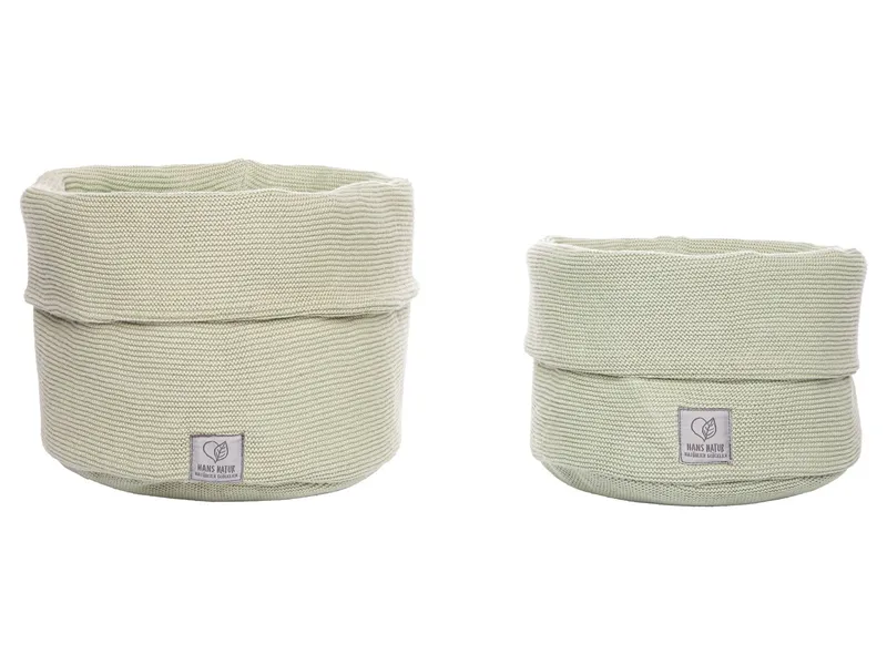 HANS NATUR HANS NATUR Aufbewahrungskorb, Bio-Baumwolle, Strick 2er Set Maße 20 x 15 cm und 25 x 18 cm, Grün, – Produktbild 1 von 2