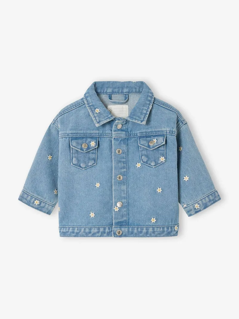 Vertbaudet Baby Jeansjacke mit Gänseblümchen-Stickerei, Blue stone, – Produktbild 1 von 3