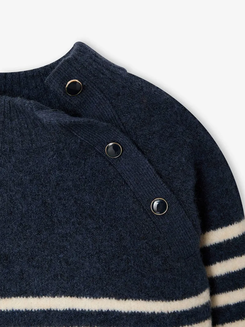 Vertbaudet Pullover mit Zier-Knopfleiste Mädchen 42% Recycling-Polyester GRS-zertifiziert, Marine, – Produktbild 3 von 3