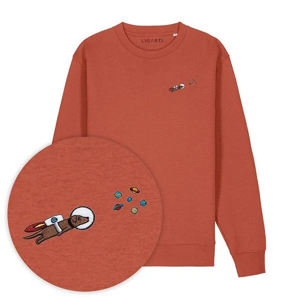 LIGARTI Bestickter Pullover – Astrowau der Space-Hund – LIGARTI Tiermanufaktur, Terracotta, – Produktbild 1 von 4