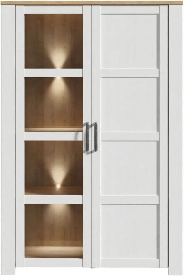 FORTE Highboard Bohol, Vitrine mit Glastüre, viel Stauraum, B/H/T 106,4/160,6/42 cm Beleuchtung optional bestellbar, Weiß, – Produktbild 3 von 4