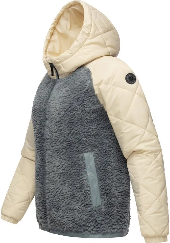 ragwear ragwear Outdoorjacke Leeloo Damen Übergangsjacke aus Teddyfleece mit gesteppten Ärmeln, Grau, – Produktbild 3 von 5
