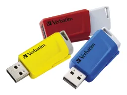 Verbatim Verbatim USB-Stick 'Store'n'Click' USB 2.0, 16 GB, rot, blau, gelb, 3 Stk. – Produktbild 1 von 1