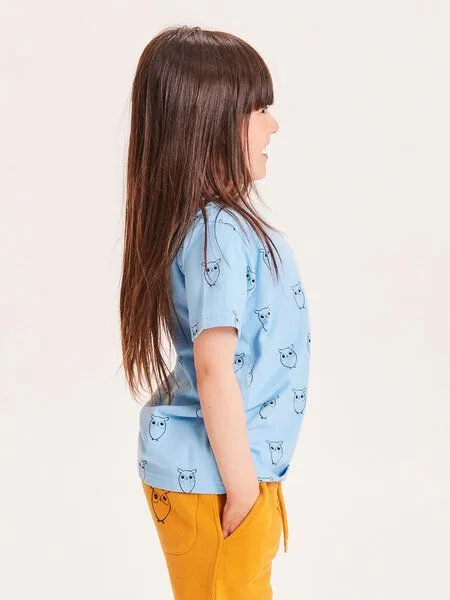 KnowledgeCotton Apparel KnowledgeCotton Apparel Kinder T-Shirt Owl Bio-Baumwolle, Blau (alaskan blue), – Produktbild 2 von 4