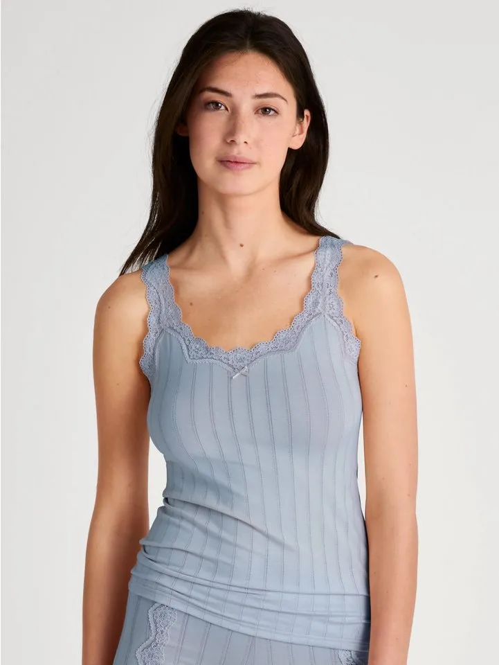 CALIDA CALIDA Trägertop Etude Toujours zarte Spitze, Nadelstreifen-Design, Cotton-Mix, elastisch, Blau, – Produktbild 2 von 5