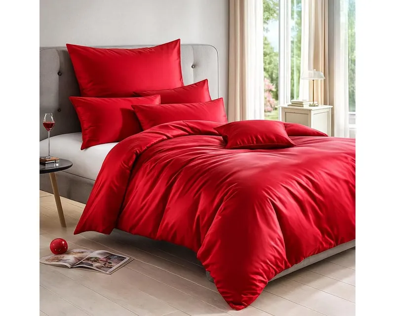 TRAUMSCHLAF Bettwäsche Uni Tencel™ Lyocell, Lyocell, 2 teilig, glatte Oberfläche und super angenehmes weiches Hautgefühl, Rot, – Produktbild 1 von 5
