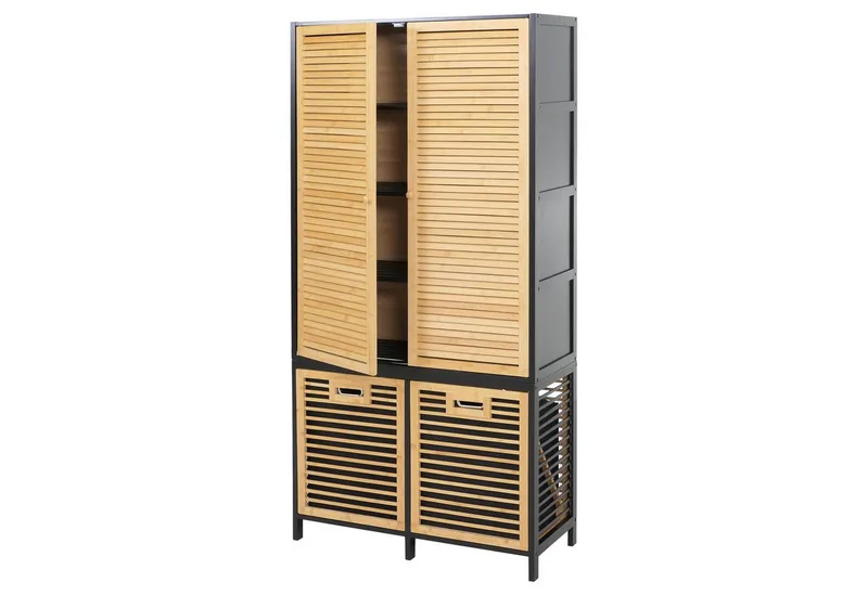 MCW Hochschrank MCW-N83-T Mit Ablagefächern und zwei Wäschekörben, Schwarz, – Produktbild 2 von 4