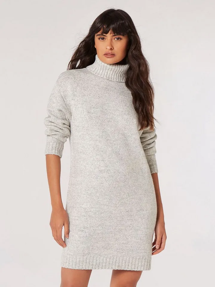 Apricot Apricot Strickkleid Rollkragen-Strickkleid (1-tlg) in Mouliné Look, Grau, – Produktbild 2 von 5
