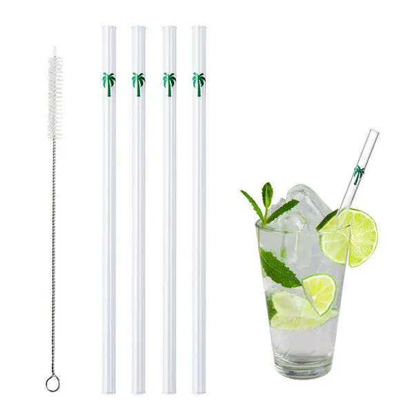 Contento Contento Glastrinkhalm 21 cm lang, 4 Stück, Palme, mit Bürste – Produktbild 1 von 4