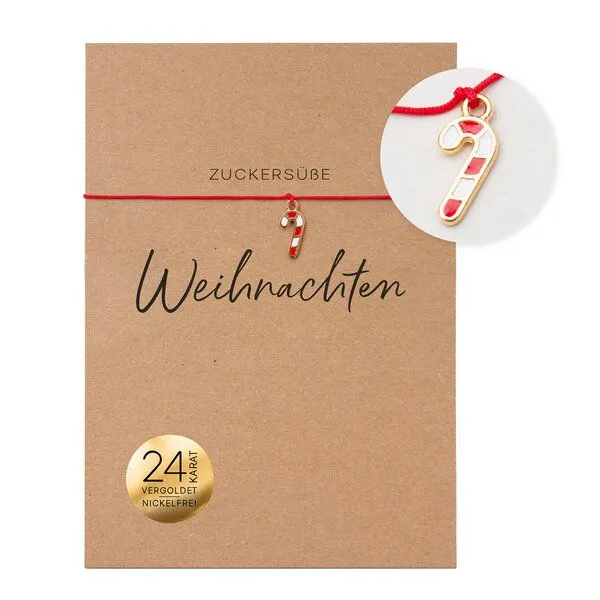 Bow & Hummingbird Bow & Hummingbird Weihnachtsarmband Zuckerstange „Zuckersüße Weihnachten“ – rotes Makramee Armband, kleines Weihnachtsgeschenk – Produktbild 1 von 4