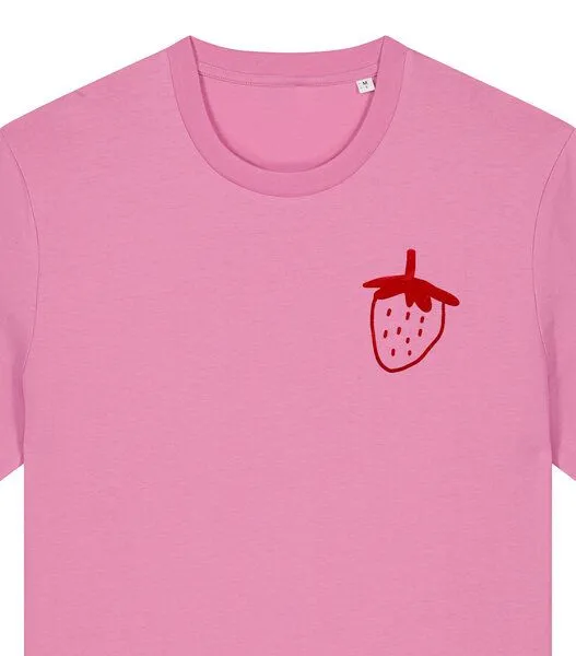 päfjes päfjes Erdbeere/ Strawberry T-Shirt | Fair Wear Männer Unisex Bio T-Shirt Baumwolle Siebdruck, Pink, – Produktbild 1 von 4
