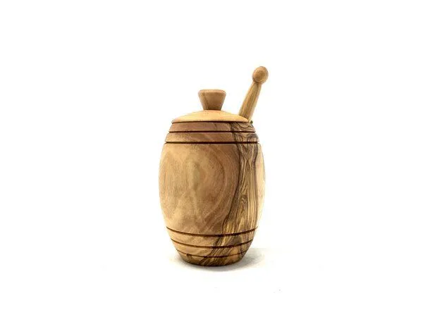 Olivenholz erleben Olivenholz erleben Honigtopf aus Olivenholz plus Honiglöffel 14 cm – Produktbild 4 von 4
