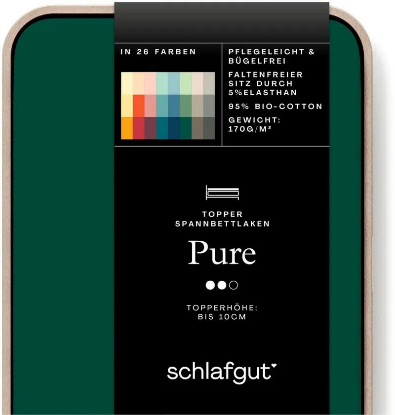 Schlafgut Schlafgut Spannbettlaken PURE TOPPER Bio-Baumwolle mit Elasthan 170 g/m² für Topper bis 10 cm, Jersey-Elasthan, Gummizug: rundum, (1 Stück), PREMIUM Laken für Matratzen bis 10 cm Höhe, dehnbar, blickdicht, Grau, – Produktbild 3 von 5