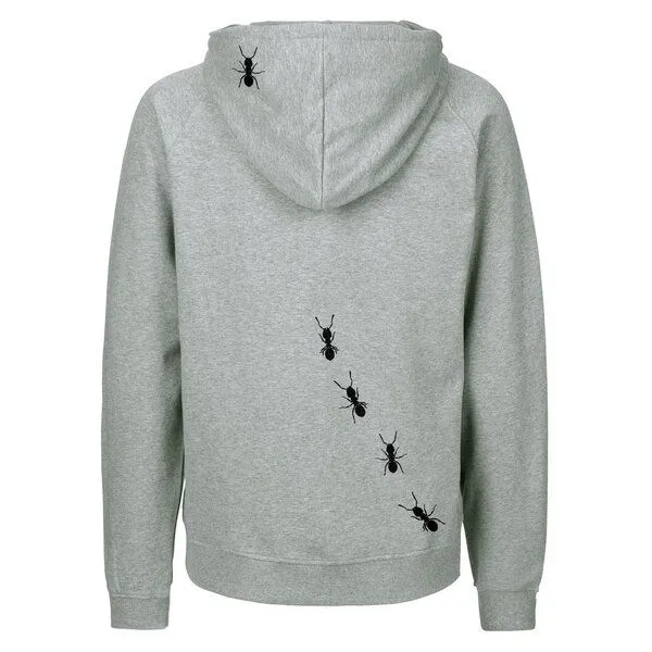 HANDGEDRUCKT HANDGEDRUCKT "Ameisen" Männer Zip-HOODY aus reiner Biobaumwolle (kbA), Grey, – Produktbild 1 von 4