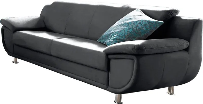 TRENDMANUFAKTUR 3-Sitzer Rondo 207 cm, 3-Sitzer, komfortabel, Federkern optional, Chromfüße, wahlweise mit Federkern, pflegeleichte Bezügen, Unser Dauertiefpreis, Schwarz, – Produktbild 5 von 8