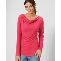 HempAge HempAge Damen Langarmshirt mit Wasserfallkragen Hanf/Biobaumwolle, Tomato, – Produktbild 1 von 1