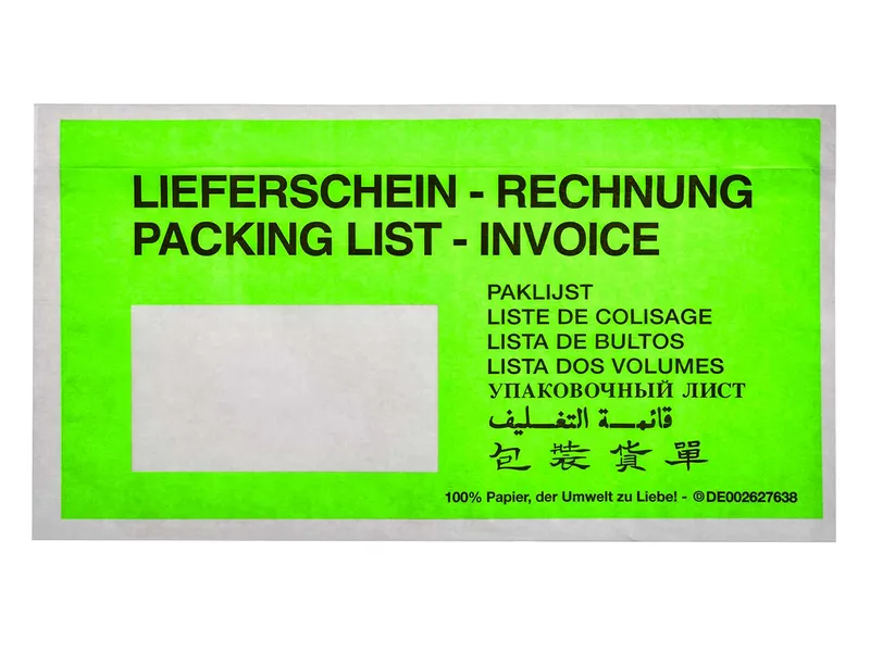 250 Dokumenten- und Lieferscheintaschen DIN lang aus Papier – Produktbild 1 von 1