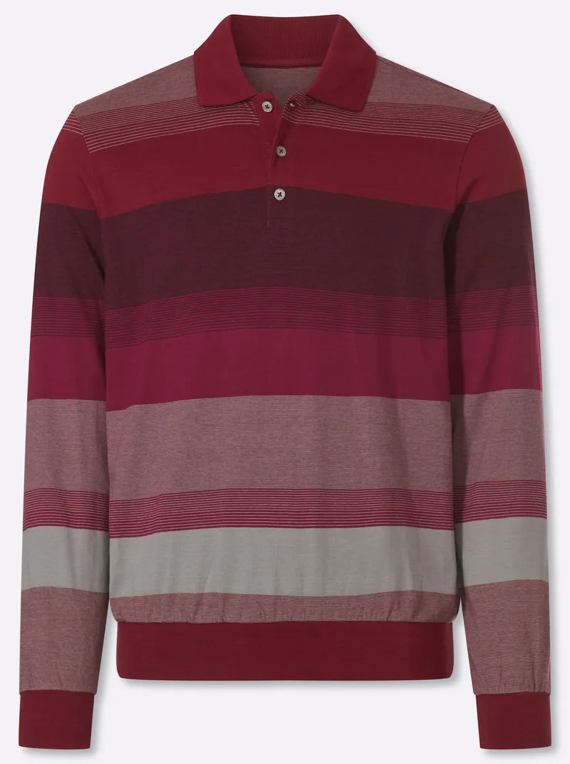 marco donati Langarm-Poloshirt dunkelrot-steingrau-gestreift, Dunkelrot-steingrau-gestreift, – Produktbild 2 von 2