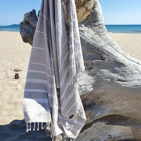 Karawan authentic Karawan authentic Fouta HAMMAM (Peshtamal) aus Bio-Baumwolle, 100 x 200cm, Taupe-natural, – Produktbild 2 von 4