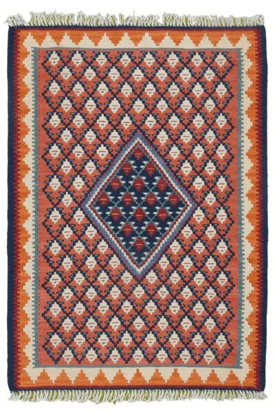 Rugtales Kelim Senneh Rot „Rugtales“ aus Schurwolle, 62x88 cm, Rot, – Produktbild 3 von 4