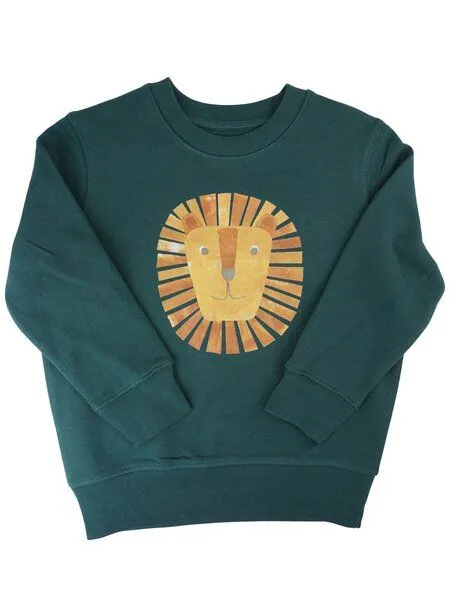 MelaDi Meladi Kinder Sweater aus Biobaumwolle - Löwe auf Forrest Green, Natural white, – Produktbild 1 von 5