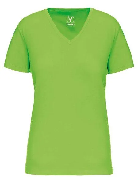 YTWOO YTWOO Basic Damen T-Shirt mit V-Ausschnitt aus Bio-Baumwolle in Conversion, Lime, – Produktbild 2 von 2