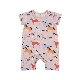 Walkiddy Babystrampler Bio Baumwolle Rosa - Walkiddy, nachhaltige Materialien, GOTS-zertifiziert, allergikerfreundlich, Baby Horses Design, ethische Herstellung. – Produktbild 1 von 1
