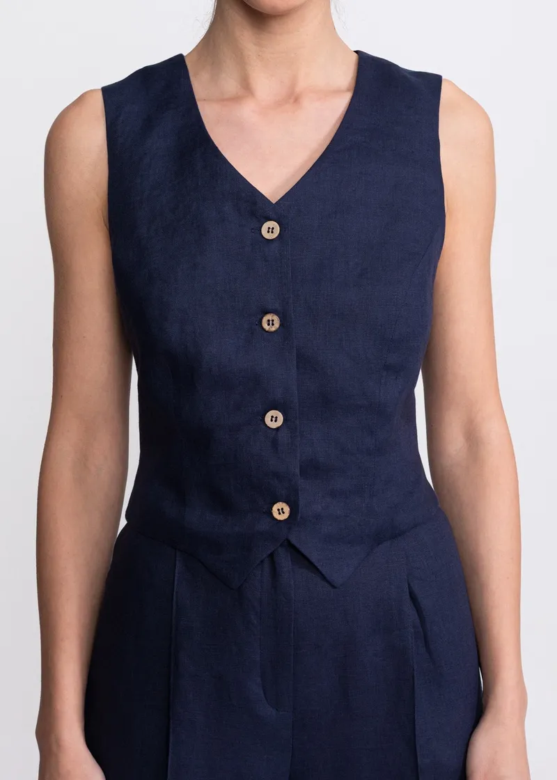 De IONESCU De IONESCU Damen vegan Weste Figa Leinen, Extra dunkelblau, – Produktbild 1 von 2