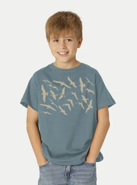 Peaces.bio - handbedruckte Biomode Peaces.bio - handbedruckte Biomode Bio-Kinder T-Shirt Möwen, Blaugrün, – Produktbild 1 von 2