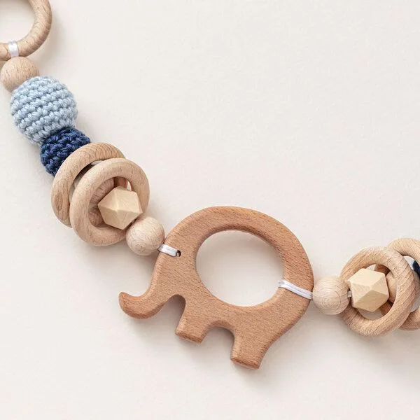 NoniKids Berlin NoniKids Berlin Kinderwagenkette Holz *Elefant* 4 Farben | Bio Baumwolle, Blau, – Produktbild 3 von 4