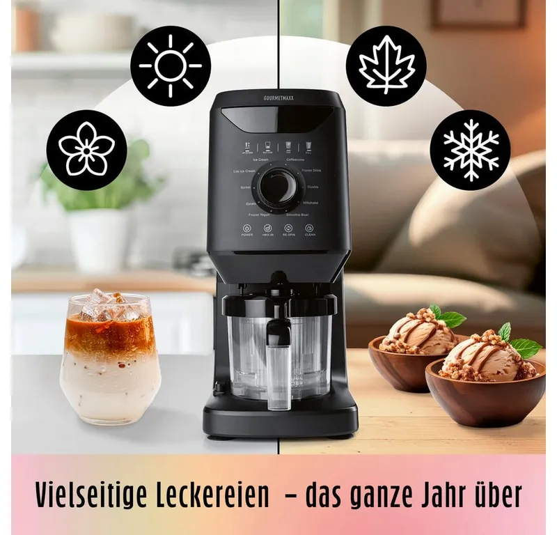 GOURMETmaxx GOURMETmaxx Eismaschine GOURMETmaxx SmoothUp Eismaschine für vielseitige Desserts und Drinks, 800 W, GOURMETmaxx SmoothUp Eismaschine für vielseitige Desserts und Drinks, Schwarz, – Produktbild 3 von 5