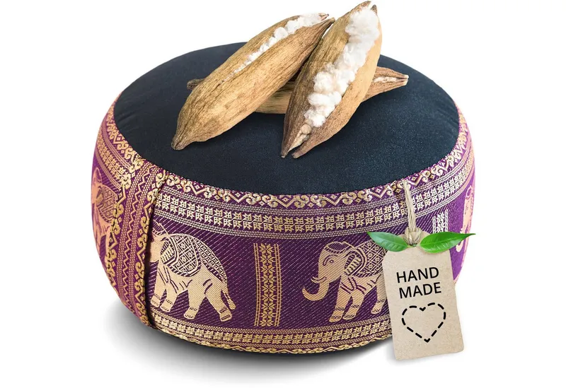 livasia Meditationskissen Zafukissen (Deluxe) - 32x20cm, Kapok, vegan, handgefertigt, Lila|schwarz, – Produktbild 1 von 5