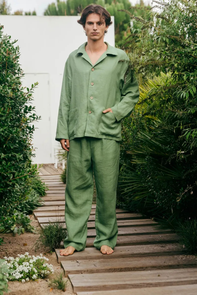 AmourLinen AmourLinen Herren vegan Set Loungewear Oliver Matcha Grün – Produktbild 2 von 2