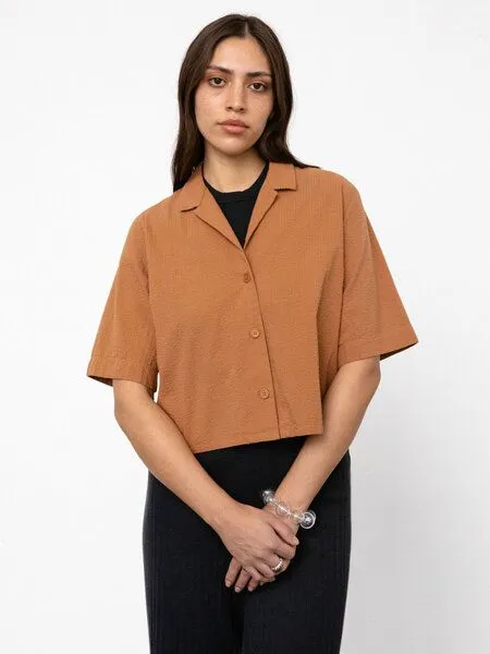 Rotholz Rotholz Cropped Bowling Shirt, Braun, – Produktbild 2 von 4
