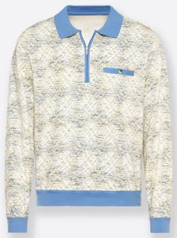 marco donati Langarm-Poloshirt mittelblau-bedruckt – Produktbild 1 von 1