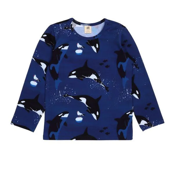 Walkiddy Kleinkinder Langarmshirt Playful Orcas aus weicher Baumwolle von Walkiddy, Dunkel blau, – Produktbild 1 von 3