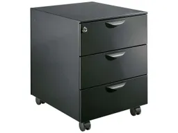 Rollcontainer "Basic" 3 Schübe, Blende Stahl, B 42 x T 52,4 x H 55,5 cm, schwarz – Produktbild 1 von 1