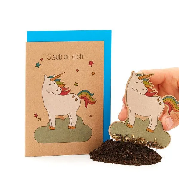 Die Stadtgärtner Die Stadtgärtner Mutmacher-Karte Glaub an dich mit Einhorn-Motiv und Blumensamen – Produktbild 2 von 2