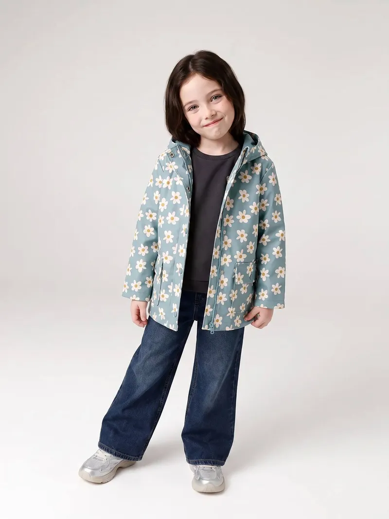 Vertbaudet Vertbaudet Mädchen Regenjacke mit Taschen blumen, Aqua blumen, – Produktbild 4 von 4
