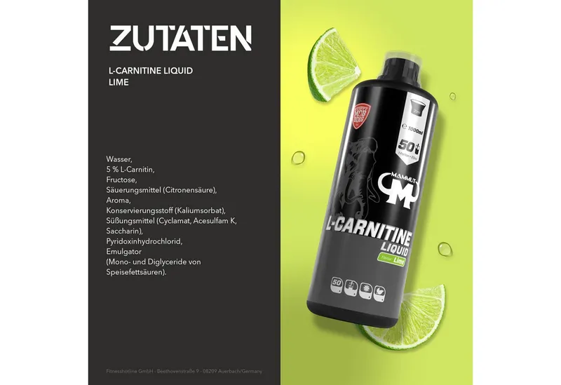 Mammut Nutrition Mammut Nutrition L-Carnitine Liquid - Limette - 1000 ml Flasche Flüssigkeit – Produktbild 3 von 5