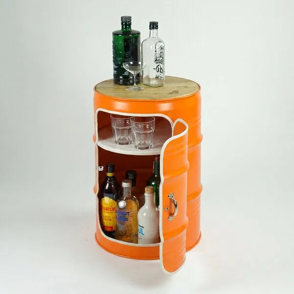 Lockengelöt Lockengelöt Minibar mit Tür aus einem kleinen Ölfass, Orange (ral2004), – Produktbild 4 von 4