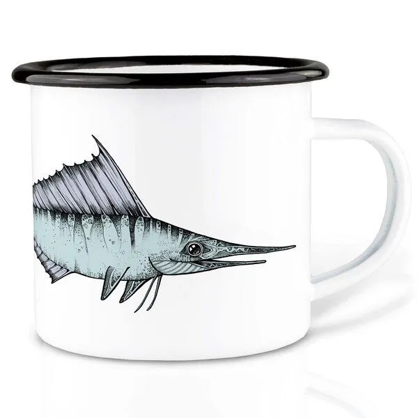 LIGARTI Emailletasse »Schwertfisch« von LIGARTI | 300 oder 500 ml | handveredelt in Deutschland | Cup, Kaffeetasse, Emaillebecher, Camping Becher – Produktbild 1 von 1