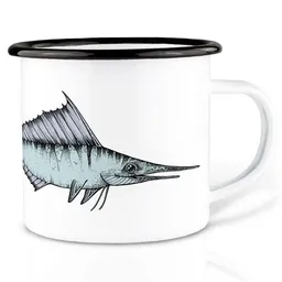 LIGARTI Emailletasse »Schwertfisch« von LIGARTI | 300 oder 500 ml | handveredelt in Deutschland | Cup, Kaffeetasse, Emaillebecher, Camping Becher – Produktbild 1 von 1